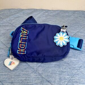 ALDI Belt Bag Fanny Pack Blue Multicolor Logo Charm Lightweight Smal Purse Sling
